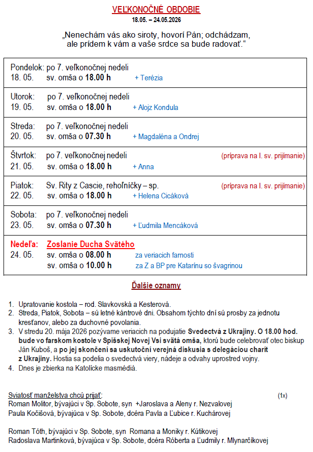 Oznamy - 1.týždeň