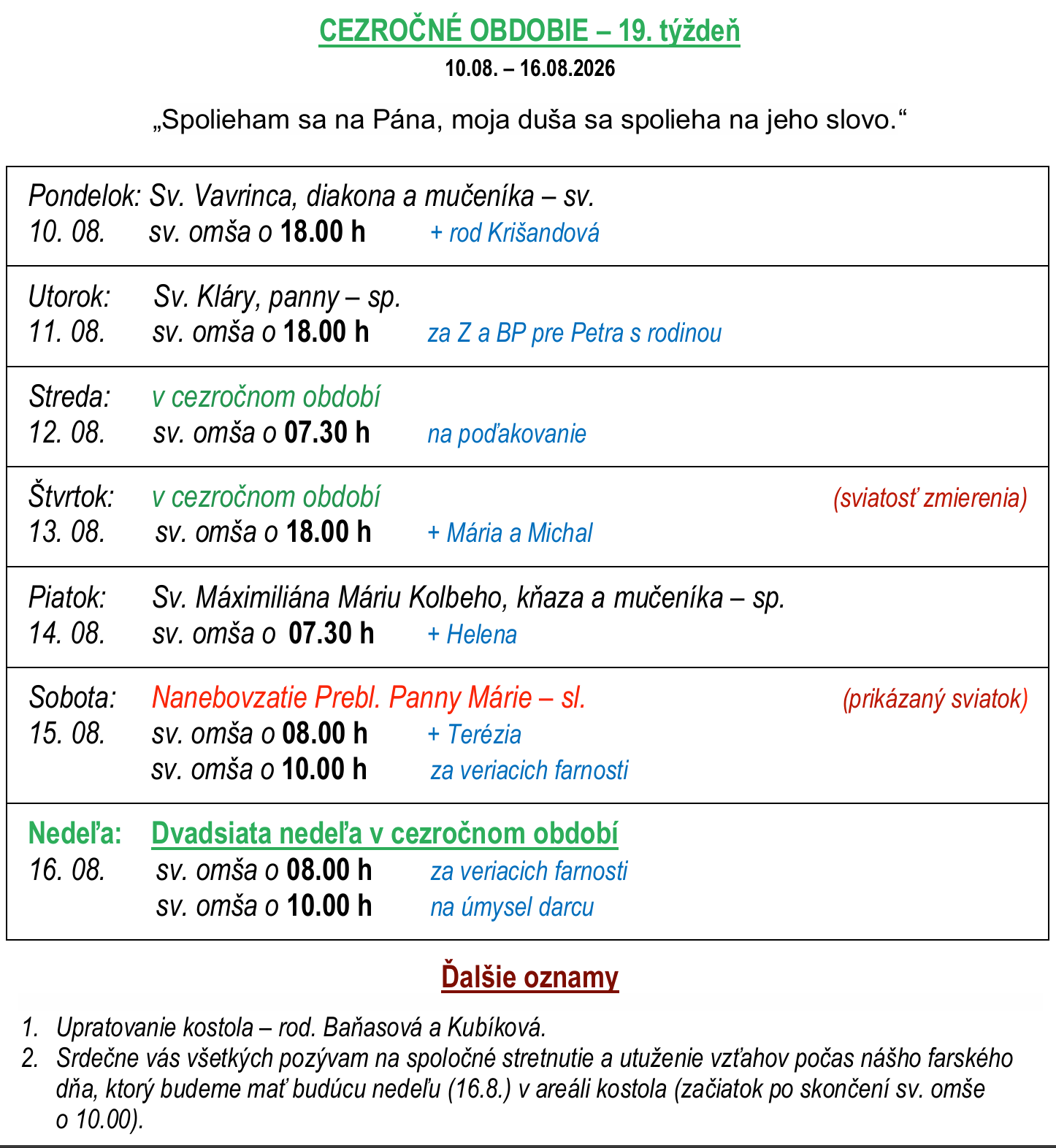 Oznamy - 1.týždeň