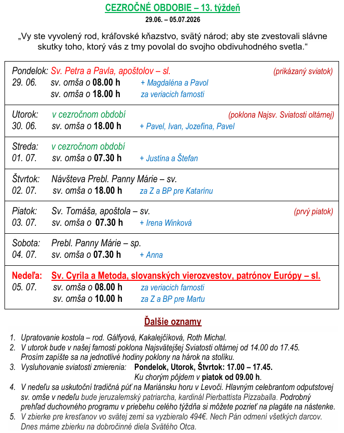 Oznamy - 1.týždeň